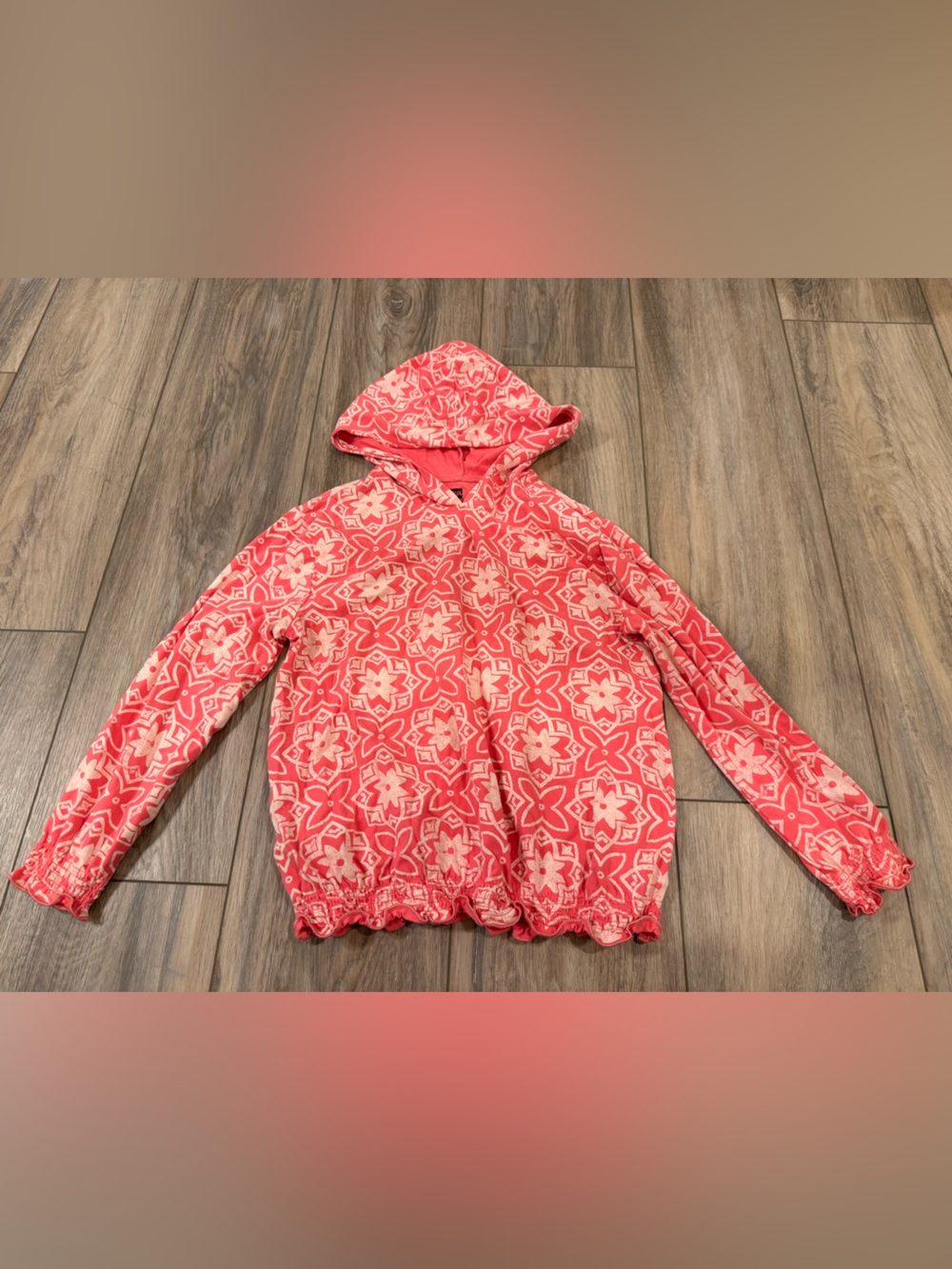 Tea Collection Coral Pink Patterned Hooded Pullover
